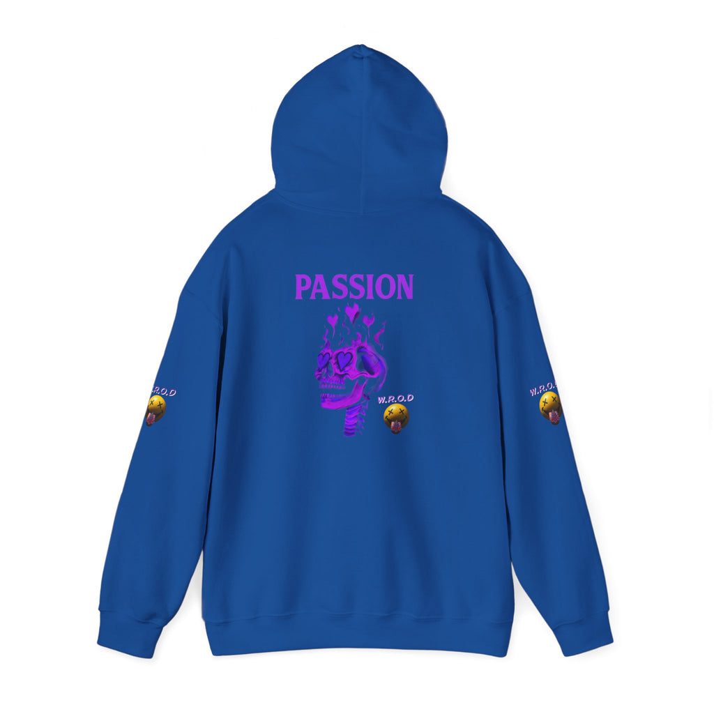 Skull Passion Hoodie — Purple Neon Crown & Heart Graphic Sweatshirt