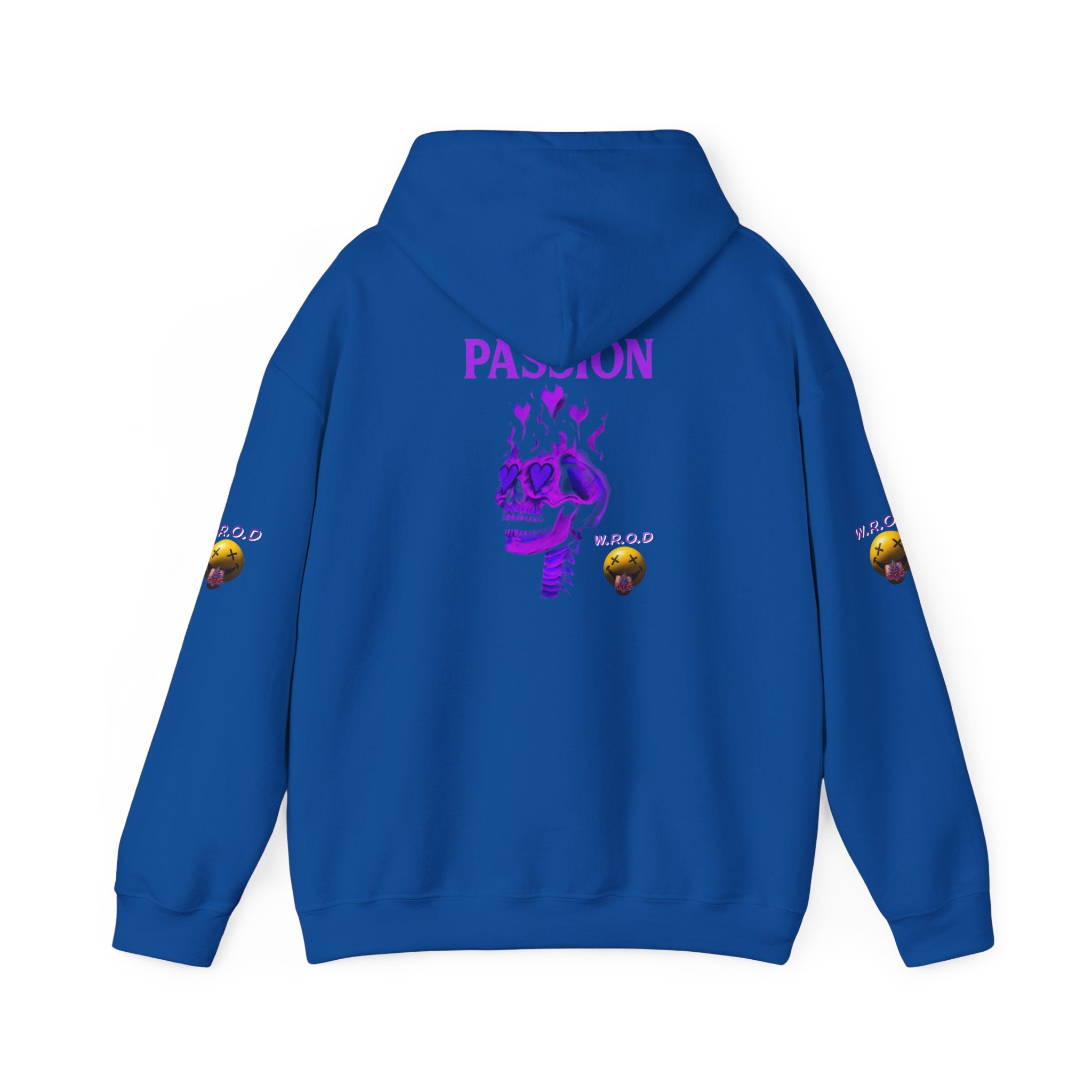 Skull Passion Hoodie — Purple Neon Crown & Heart Graphic Sweatshirt