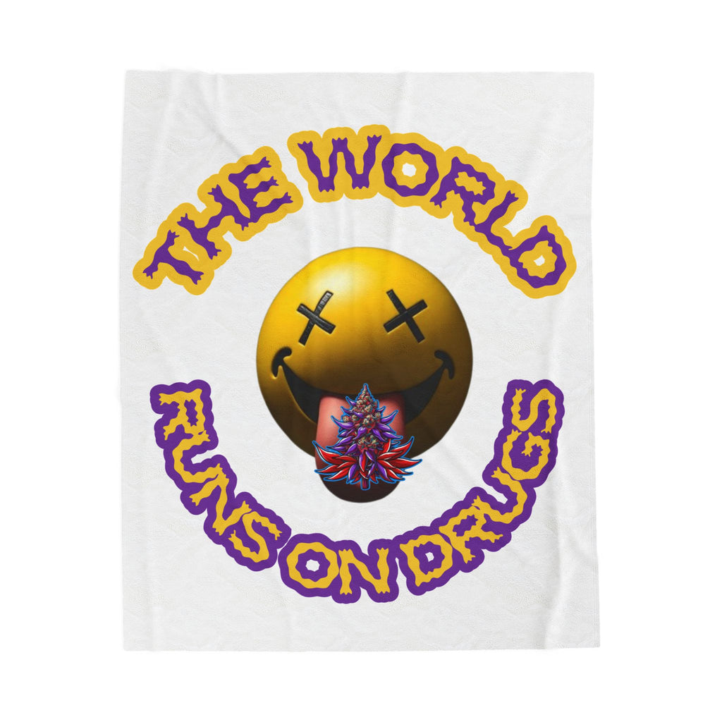 Velveteen Plush Blanket — "The World Runs on Drugs"