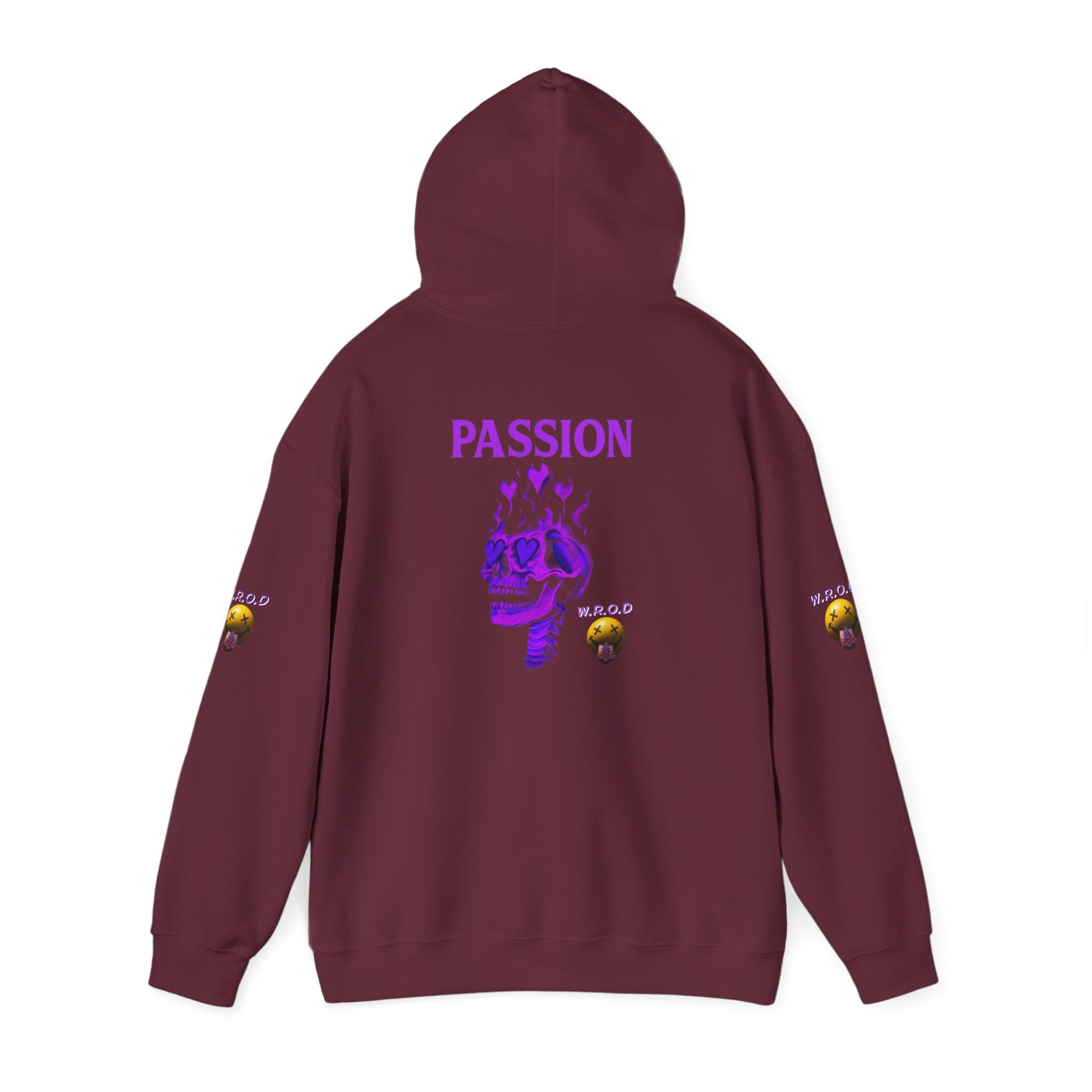 Skull Passion Hoodie — Purple Neon Crown & Heart Graphic Sweatshirt