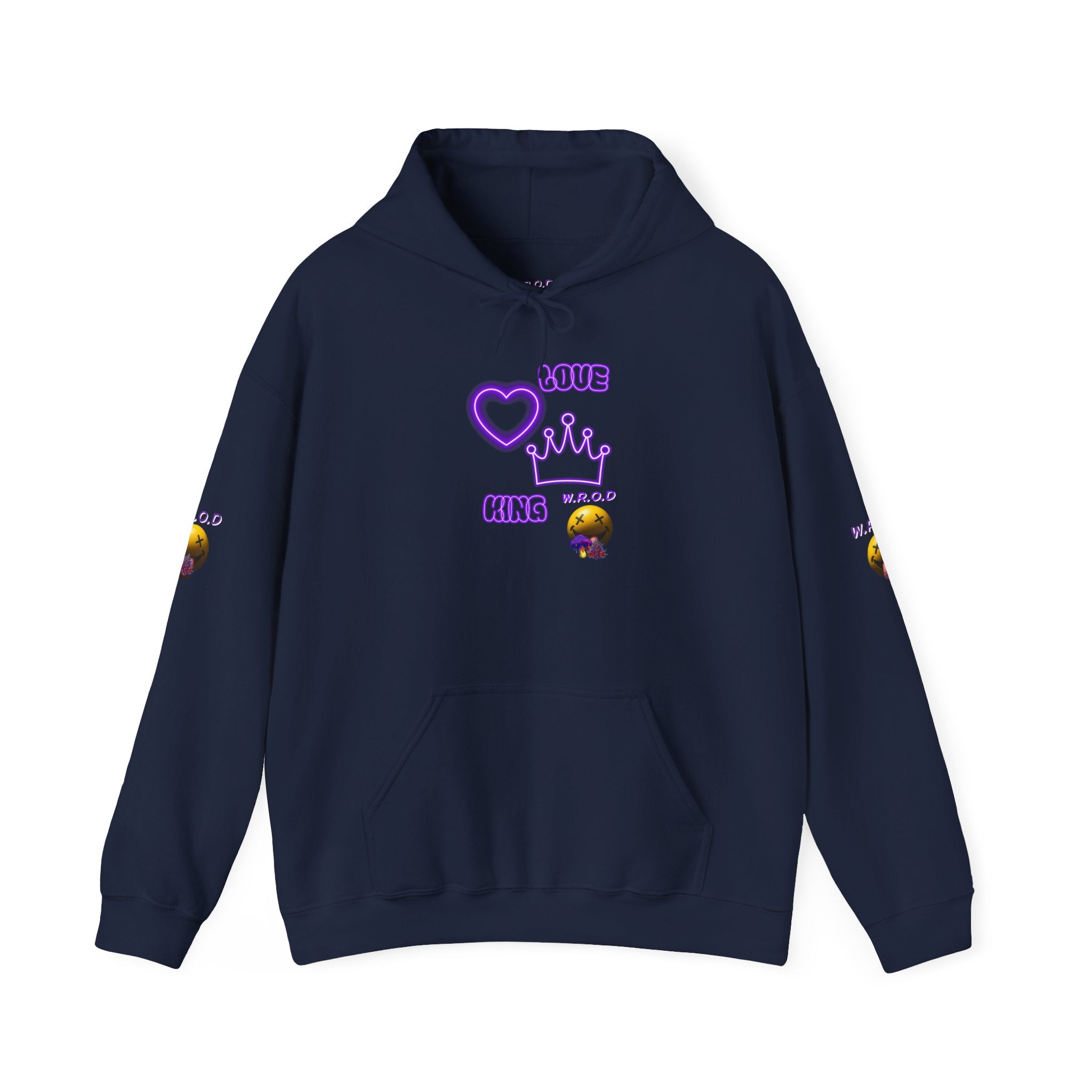Skull Passion Hoodie — Purple Neon Crown & Heart Graphic Sweatshirt