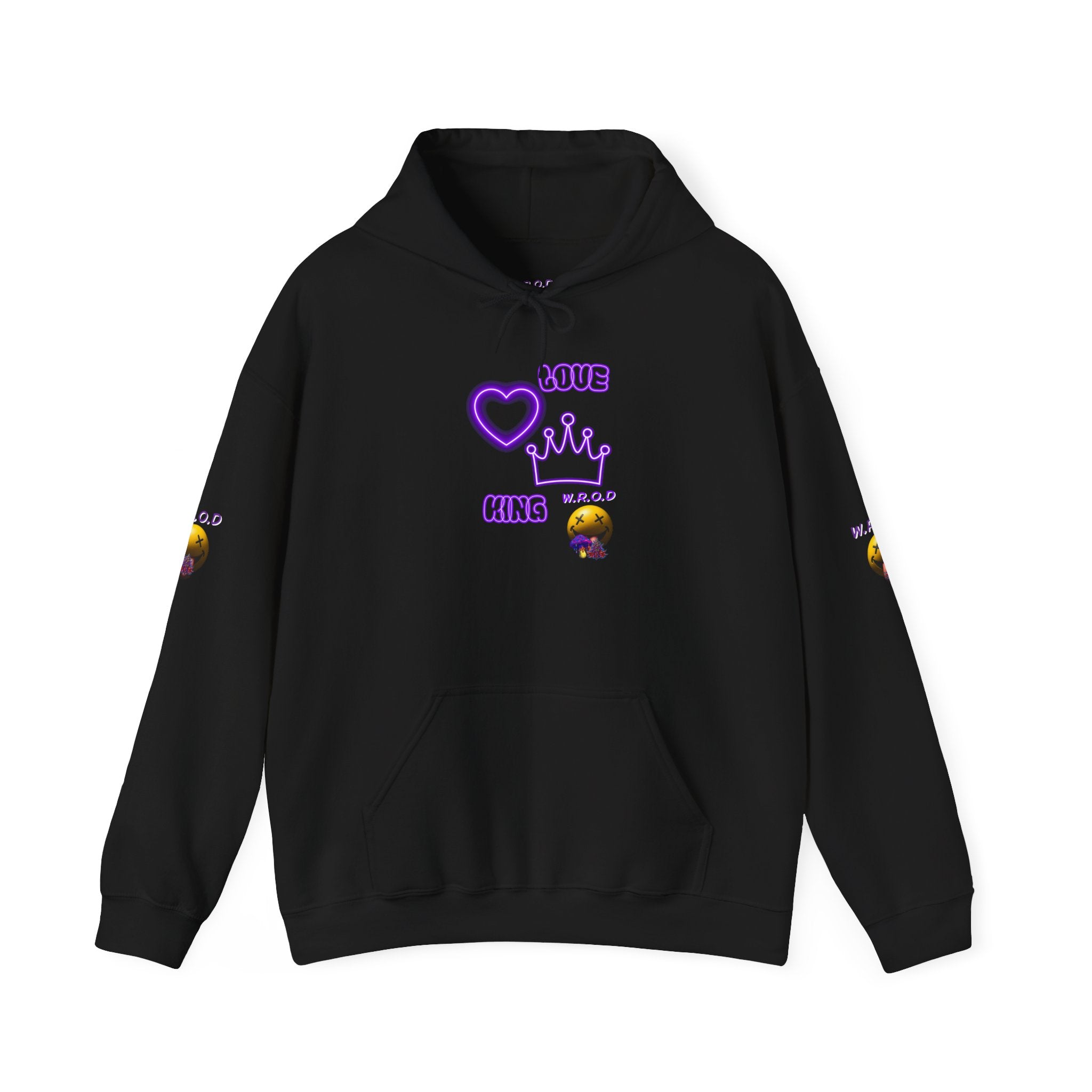 Skull Passion Hoodie — Purple Neon Crown & Heart Graphic Sweatshirt