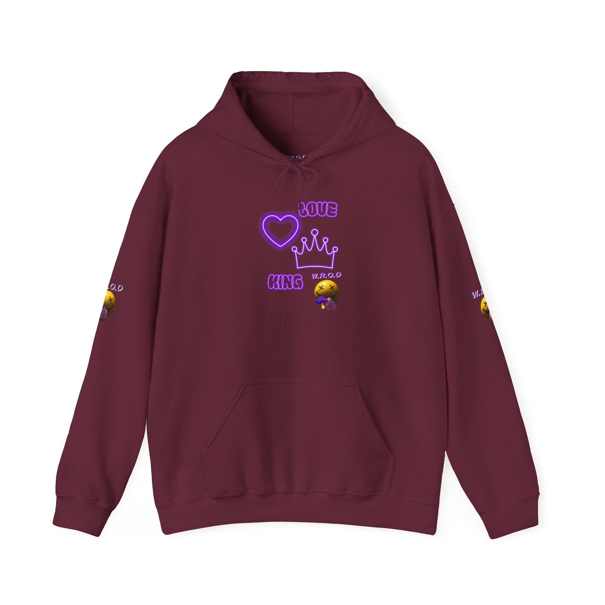 Skull Passion Hoodie — Purple Neon Crown & Heart Graphic Sweatshirt