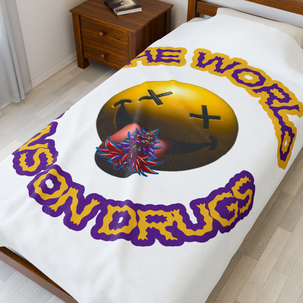 Velveteen Plush Blanket — "The World Runs on Drugs"