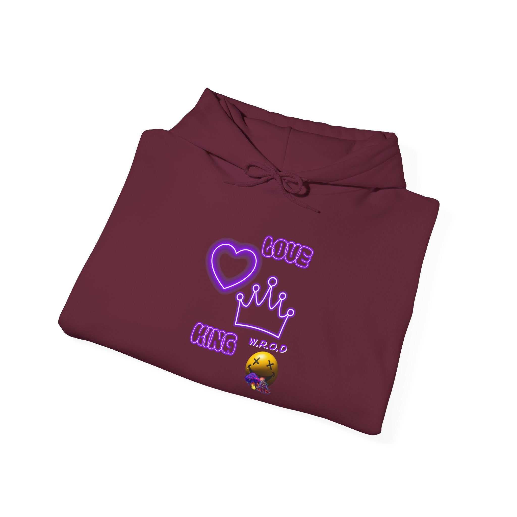 Skull Passion Hoodie — Purple Neon Crown & Heart Graphic Sweatshirt