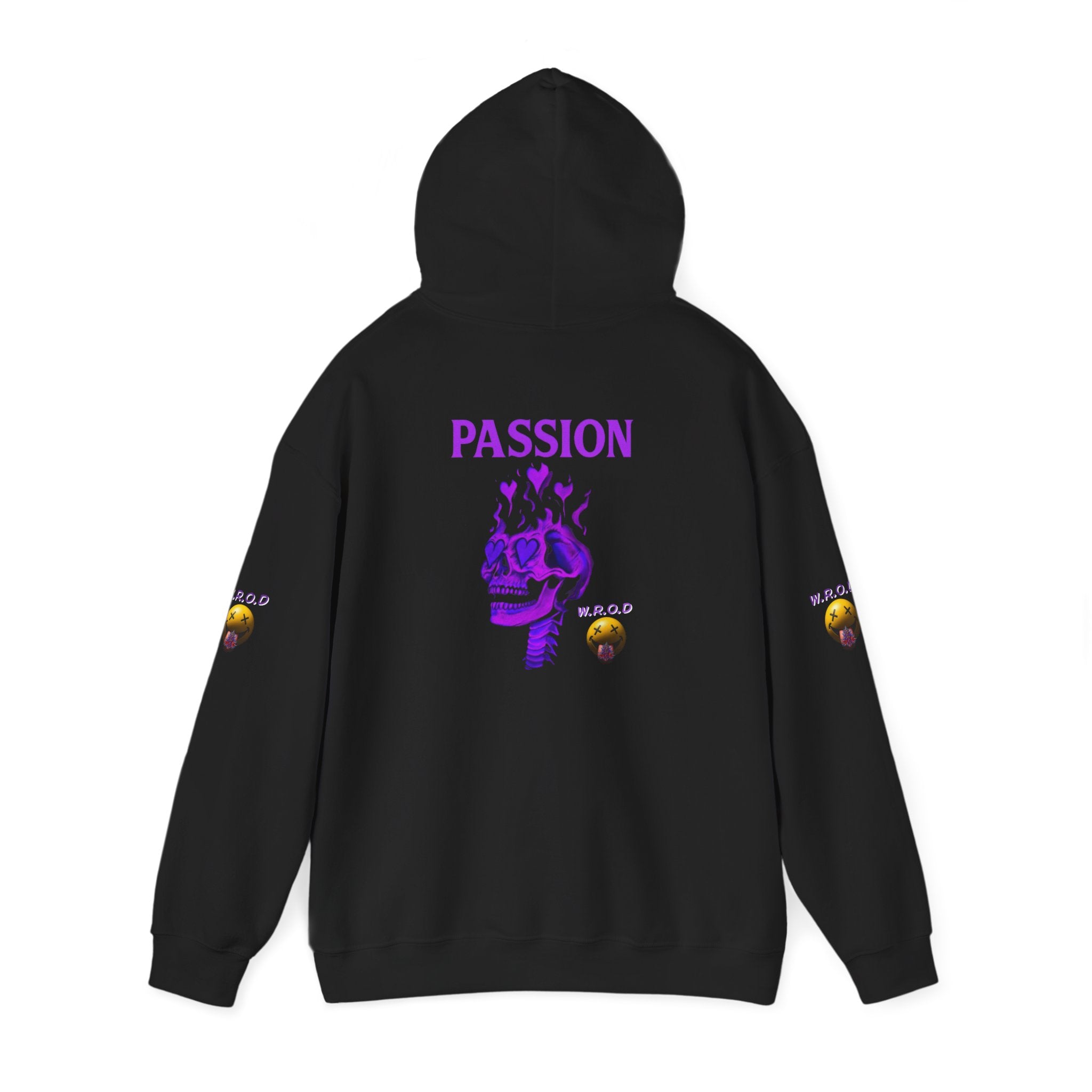 Skull Passion Hoodie — Purple Neon Crown & Heart Graphic Sweatshirt