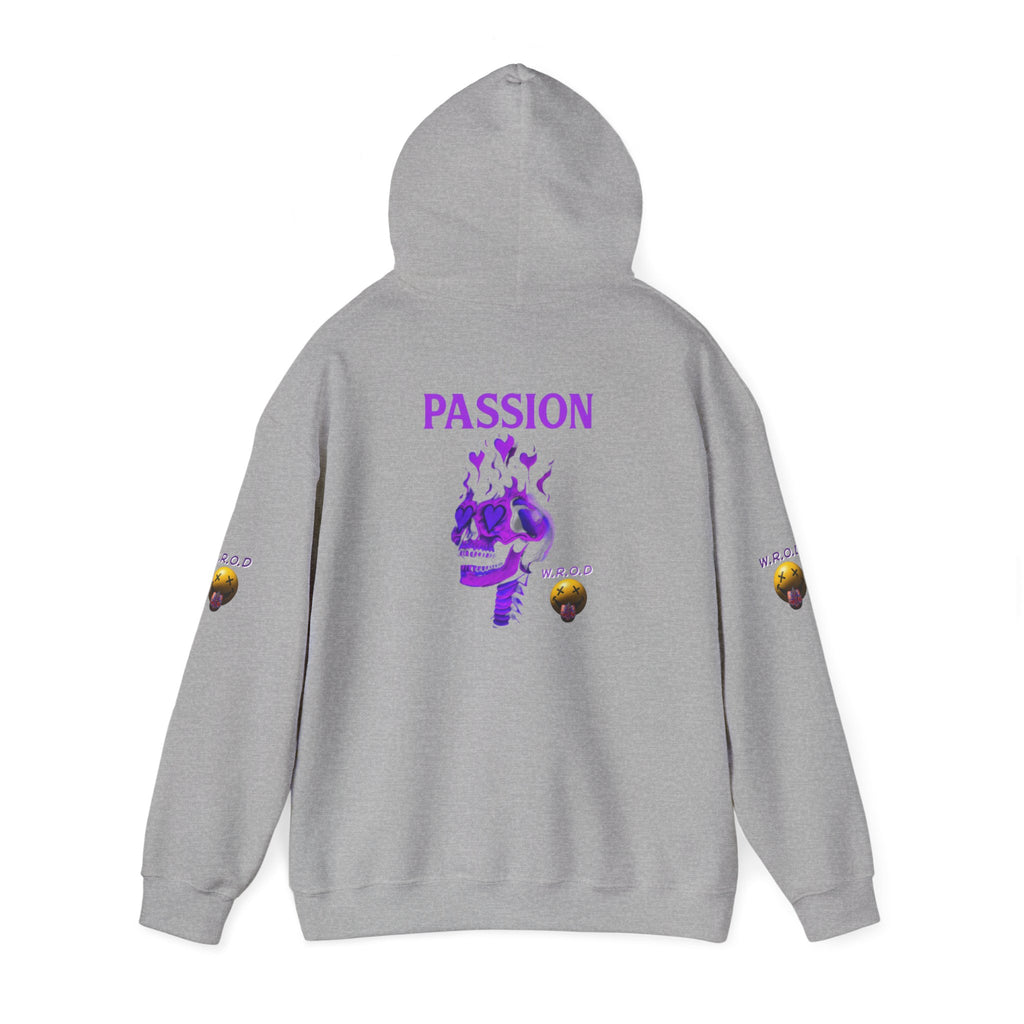 Skull Passion Hoodie — Purple Neon Crown & Heart Graphic Sweatshirt