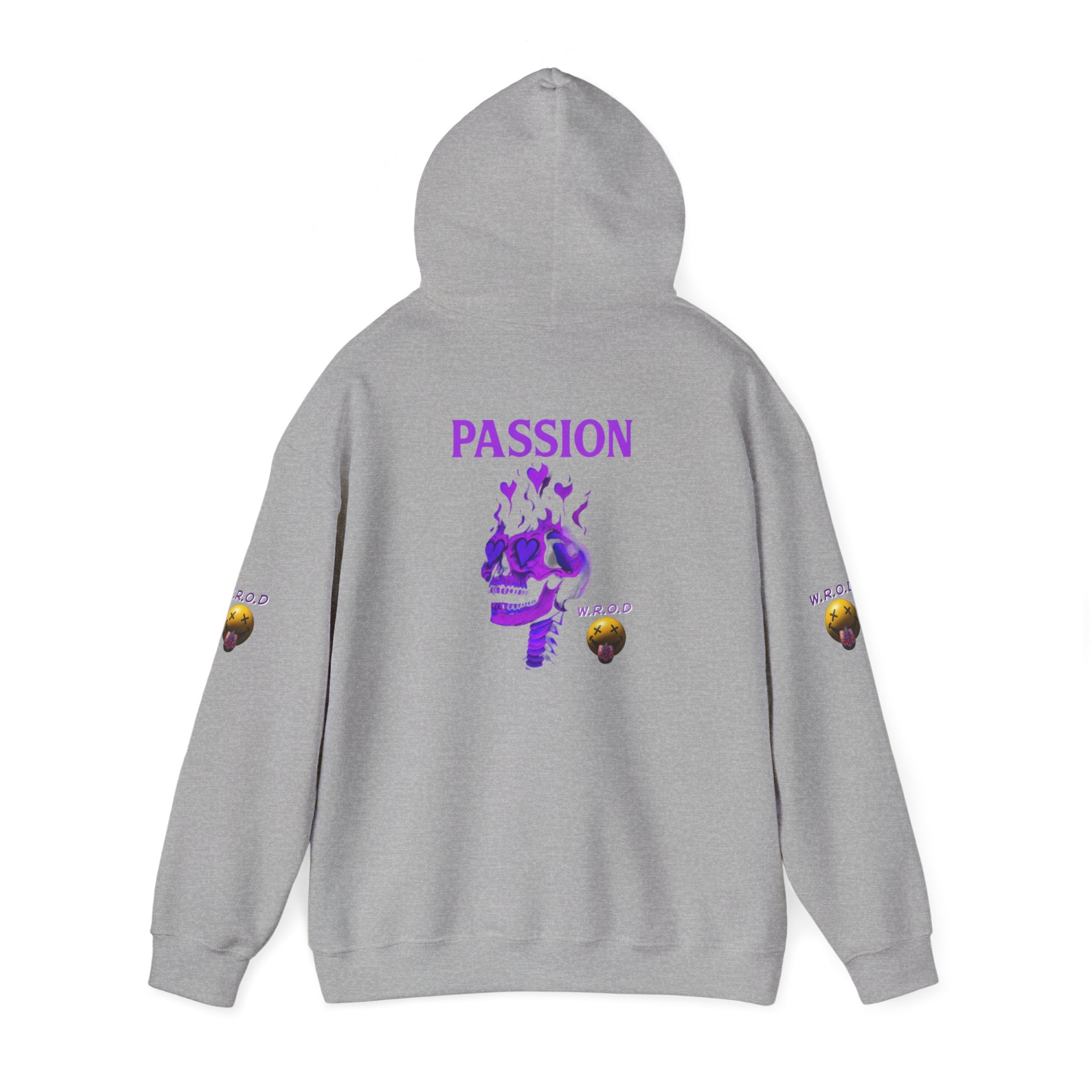 Skull Passion Hoodie — Purple Neon Crown & Heart Graphic Sweatshirt
