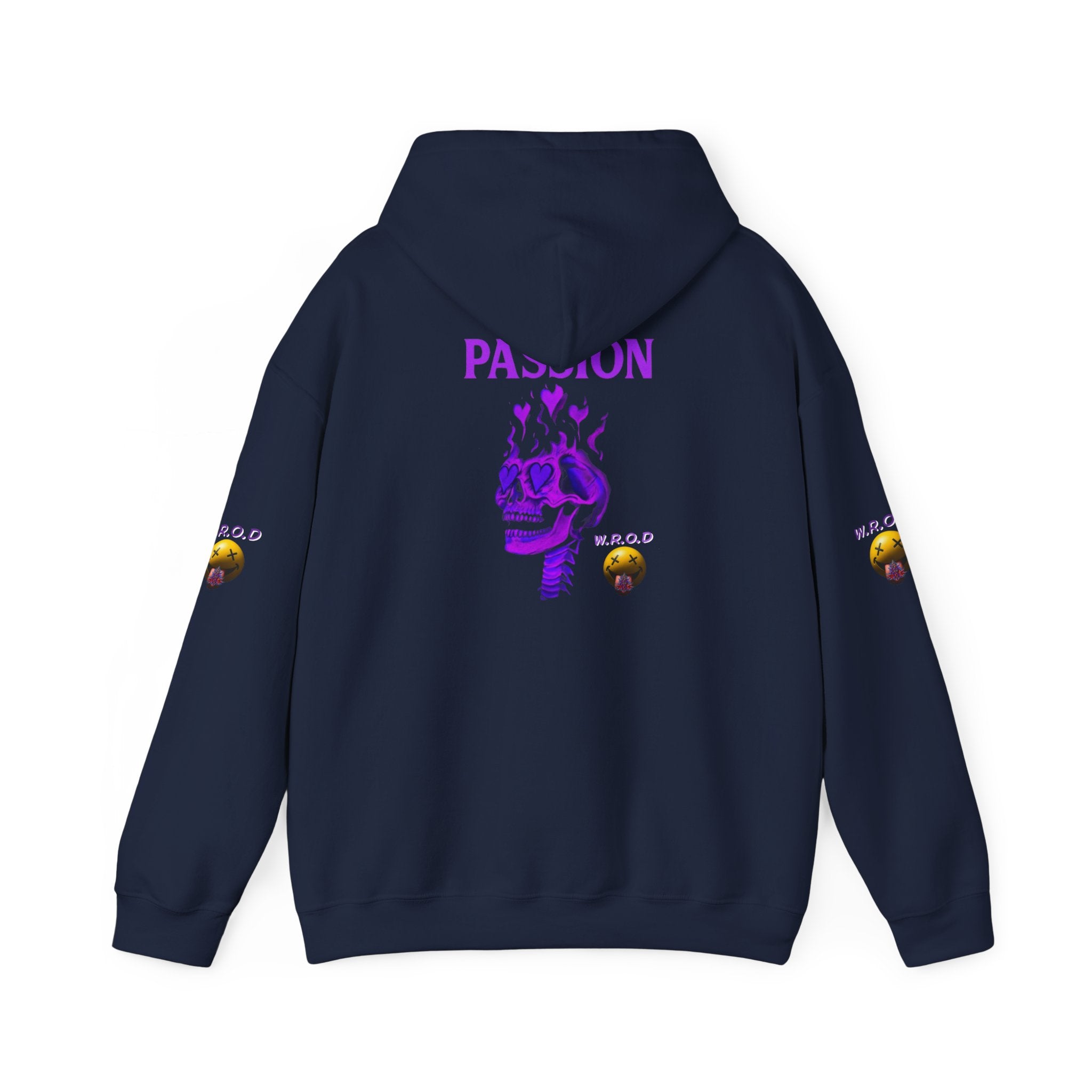 Skull Passion Hoodie — Purple Neon Crown & Heart Graphic Sweatshirt