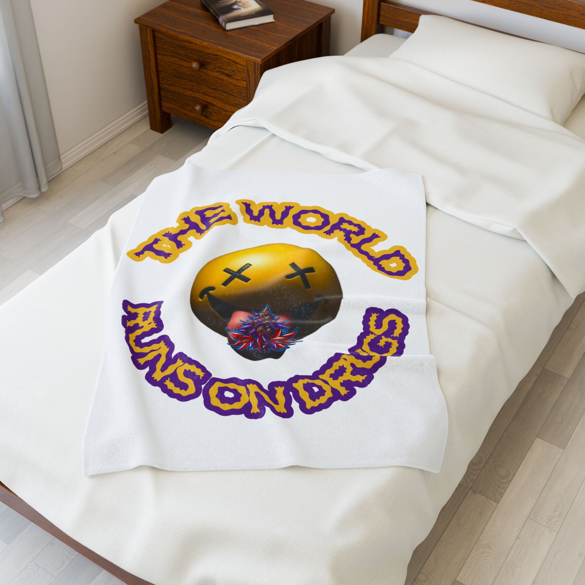 Velveteen Plush Blanket — "The World Runs on Drugs"
