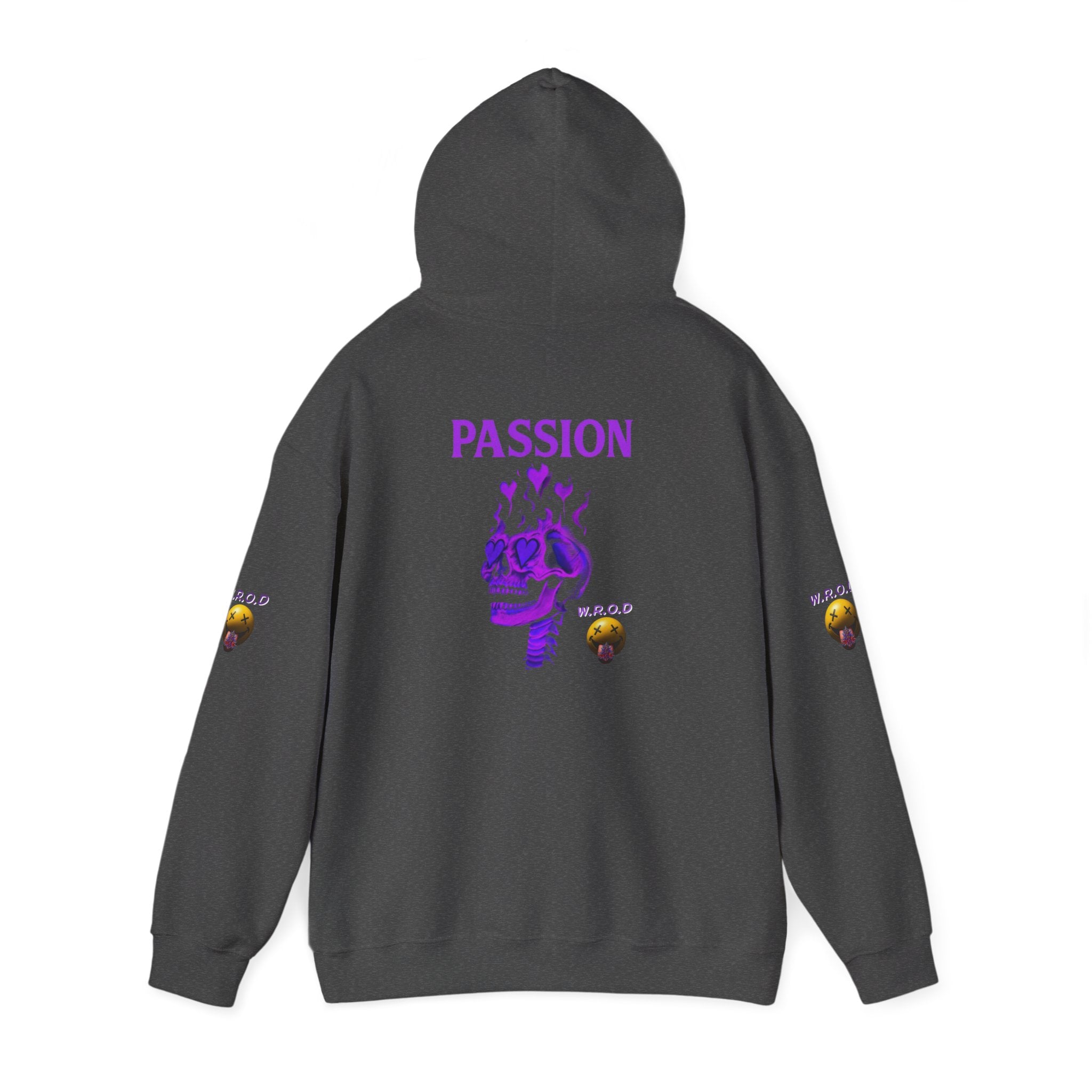 Skull Passion Hoodie — Purple Neon Crown & Heart Graphic Sweatshirt