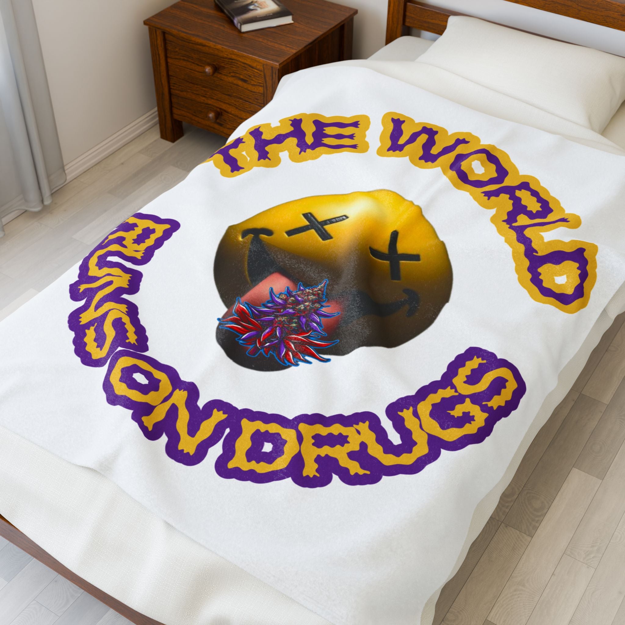 Velveteen Plush Blanket — "The World Runs on Drugs"