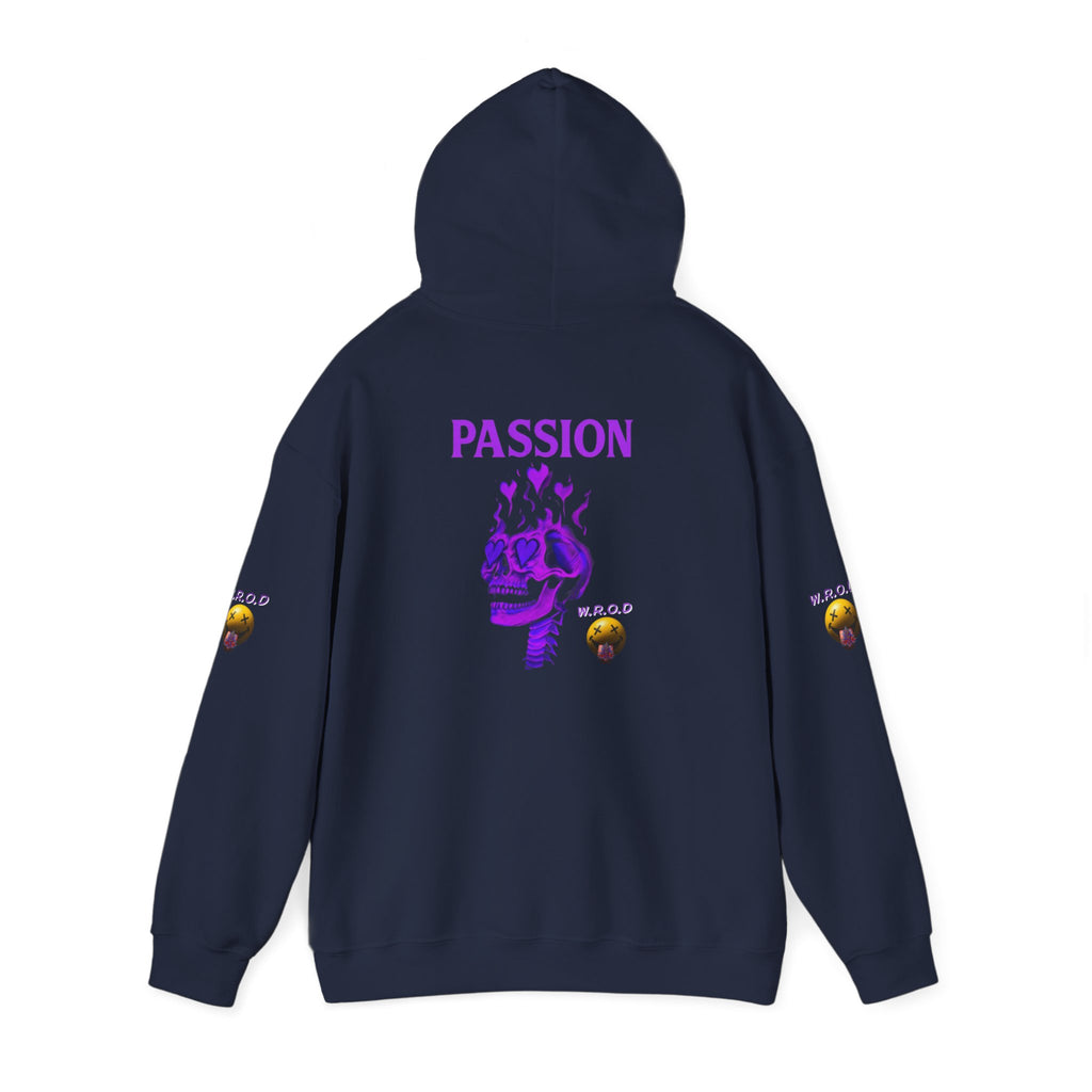 Skull Passion Hoodie — Purple Neon Crown & Heart Graphic Sweatshirt