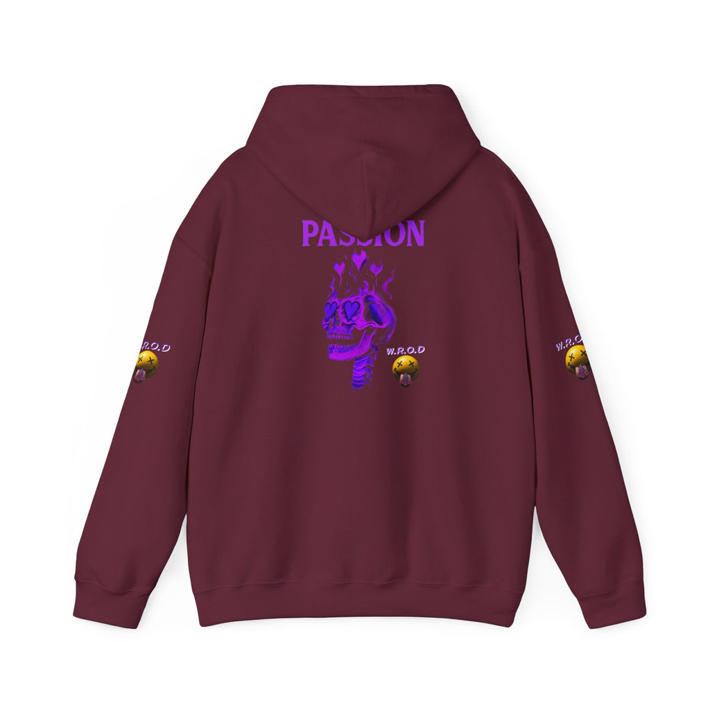 Skull Passion Hoodie — Purple Neon Crown & Heart Graphic Sweatshirt