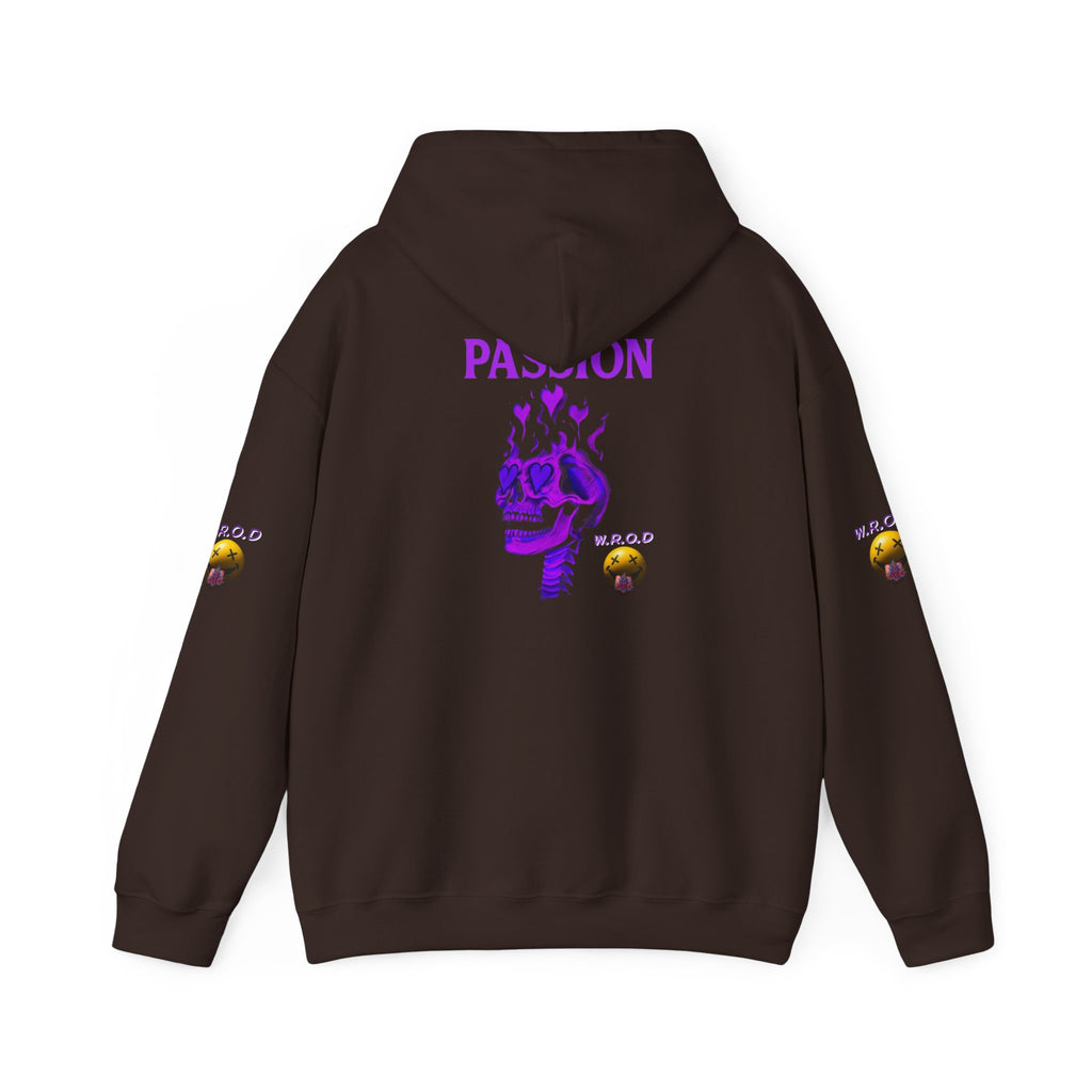 Skull Passion Hoodie — Purple Neon Crown & Heart Graphic Sweatshirt