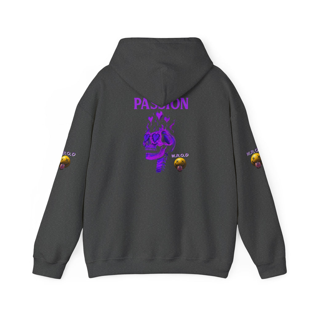 Skull Passion Hoodie — Purple Neon Crown & Heart Graphic Sweatshirt